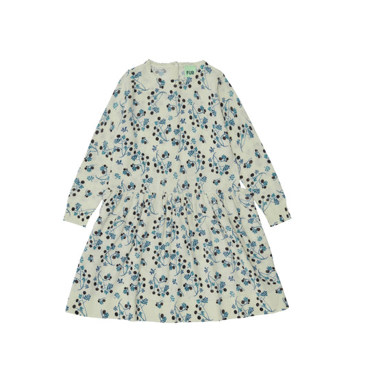 Printed Dress, Ecru/Royal blue - Fub