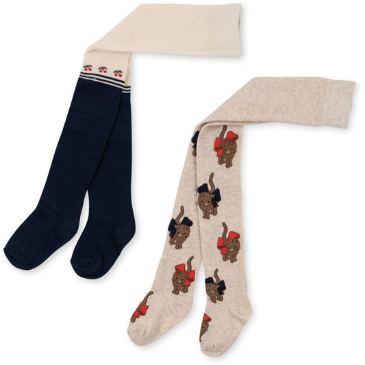2 Pack Lapis Tights ,Cherry/Cat- Konges Slojd