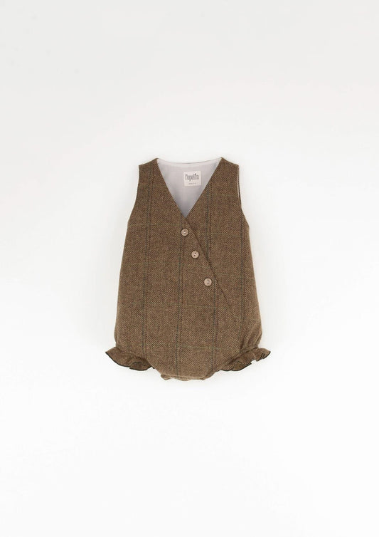 4.2 Green check woollen crossover romper suit-Popelin