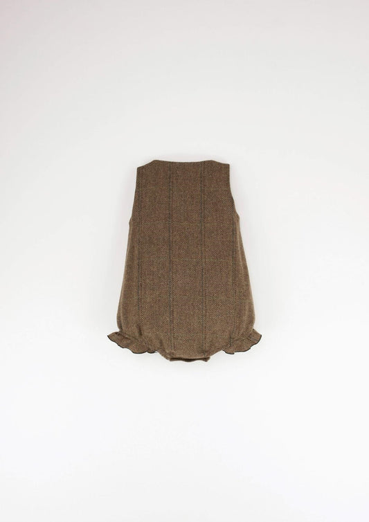 4.2 Green check woollen crossover romper suit-Popelin