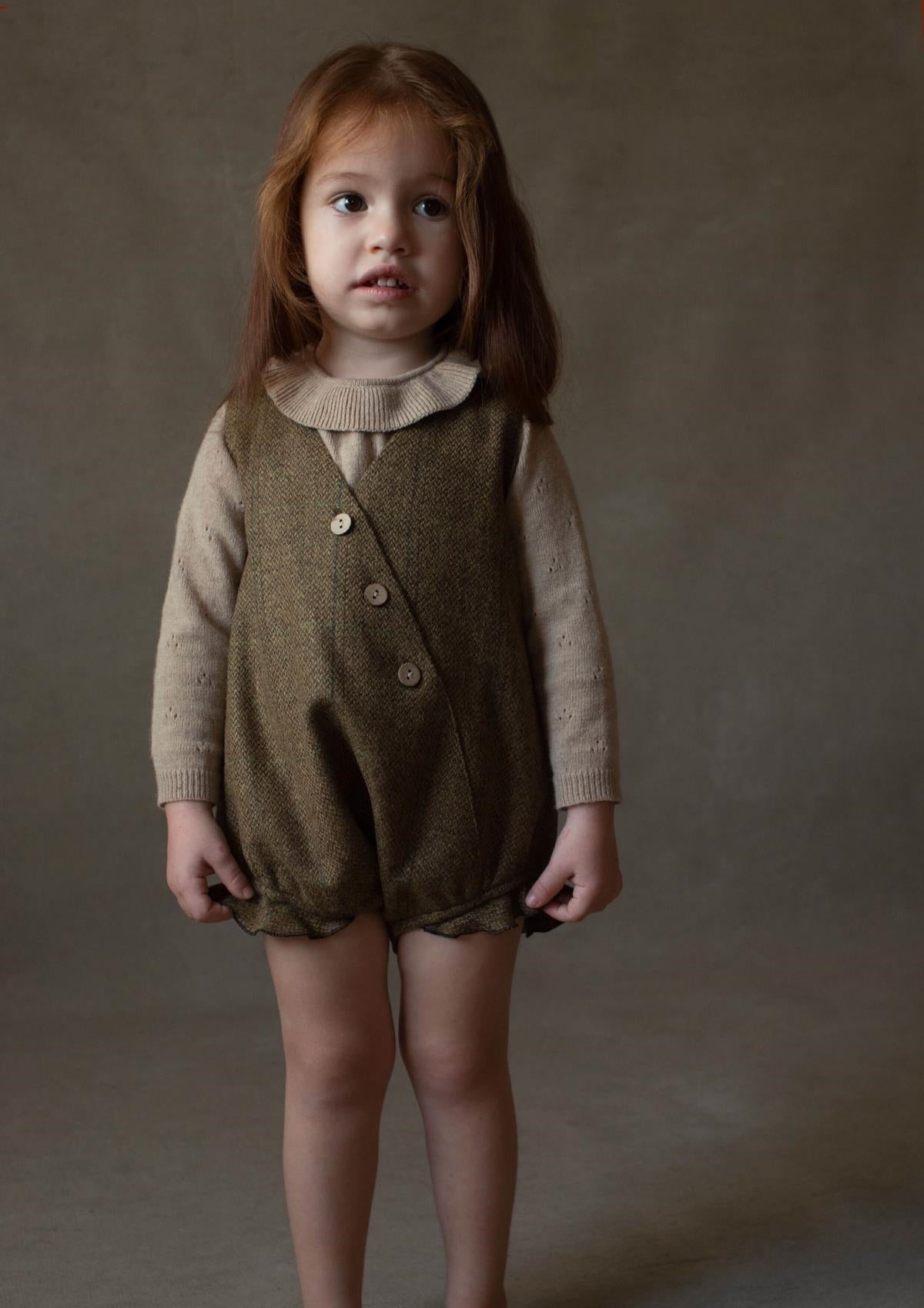 4.2 Green check woollen crossover romper suit-Popelin