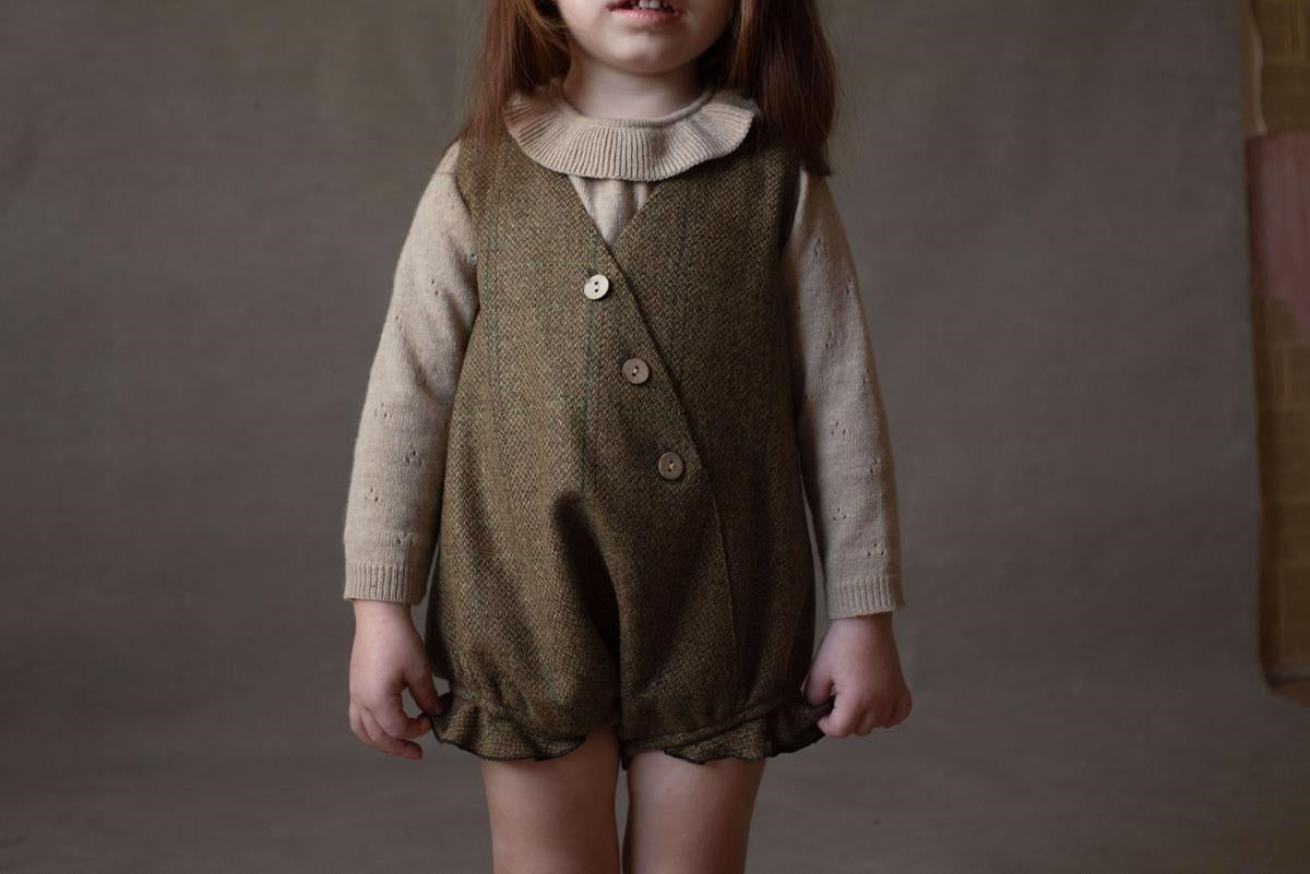 4.2 Green check woollen crossover romper suit-Popelin