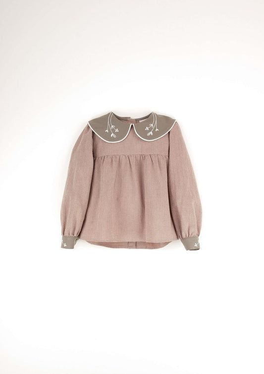 13.1 Pink gingham blouse with baby collar-Popelin