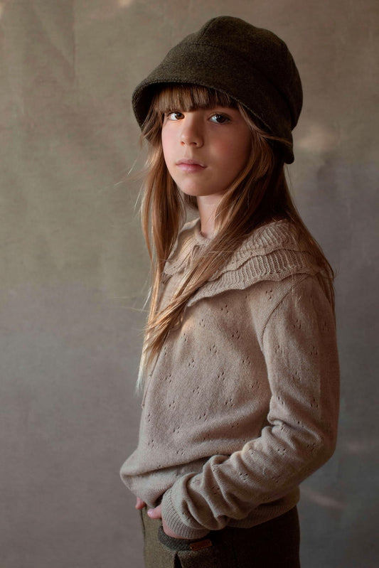 16.2 Beige knitted jersey with double frill collar-Popelin