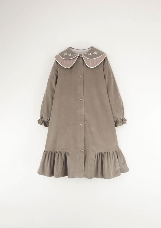 30.3 Taupe dress with double embroidered collar-Popelin