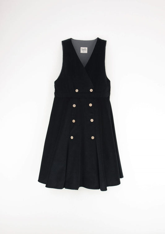 35.4 Black dress with pleats-Popelin