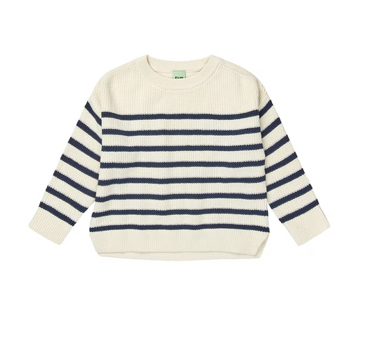 Rib Sweater, Ecru/Dark Navy - Fub