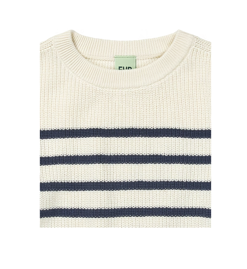 Rib Sweater, Ecru/Dark Navy - Fub