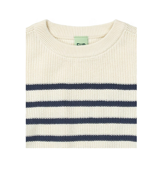 Rib Sweater, Ecru/Dark Navy - Fub