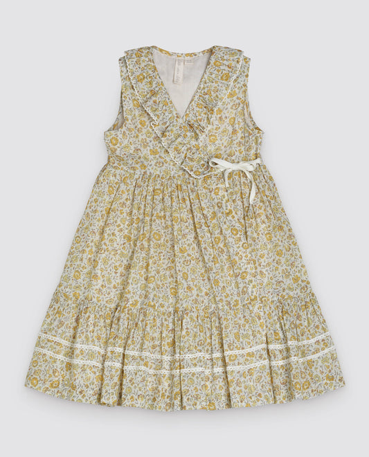 Amel Wrap Dress meadow floral in sherbert-Little Cotton Clothes