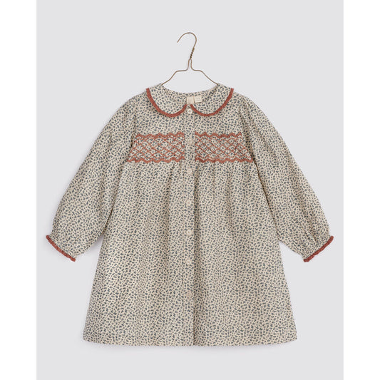 Organic Smocked Kate Dress,cowslip floral in fog-Little Cotton Clothes
