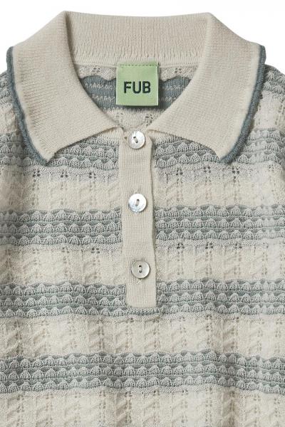 Pointelle Polo,ecru/misty green- Fub