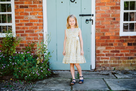 Amel Wrap Dress meadow floral in sherbert-Little Cotton Clothes