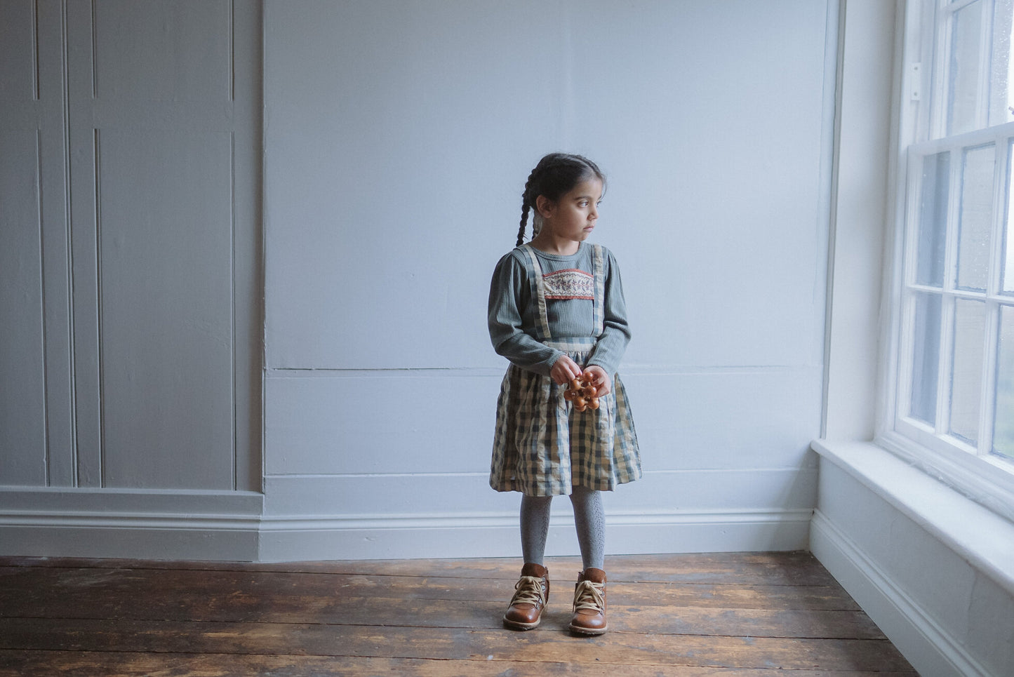 Organic Heidi Skirt ,Seersucker Gingham Fog-Little Cotton Clothes