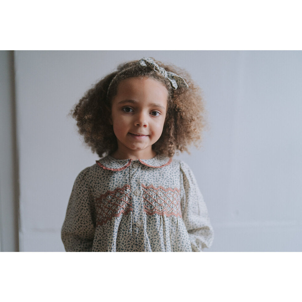 Organic Smocked Kate Dress,cowslip floral in fog-Little Cotton Clothes