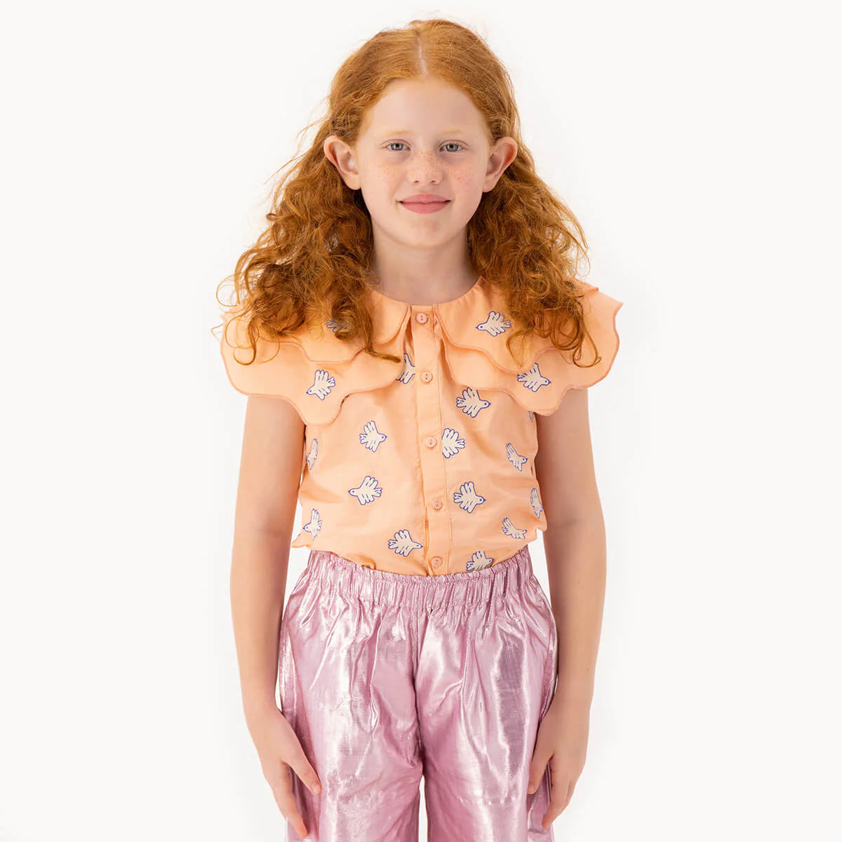 Doves Embroidered Blouse, Papaya - Tiny cottons