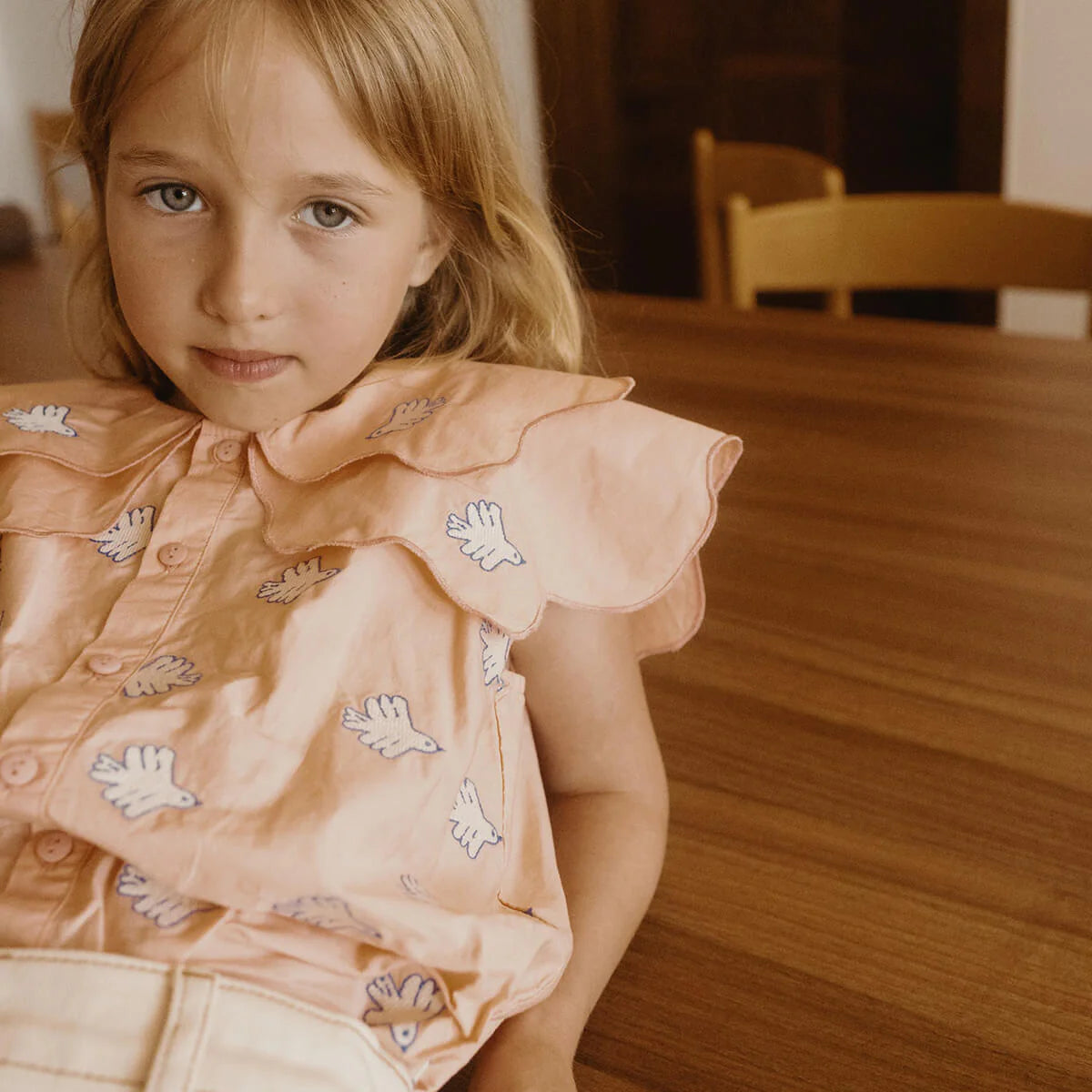 Doves Embroidered Blouse, Papaya - Tiny cottons