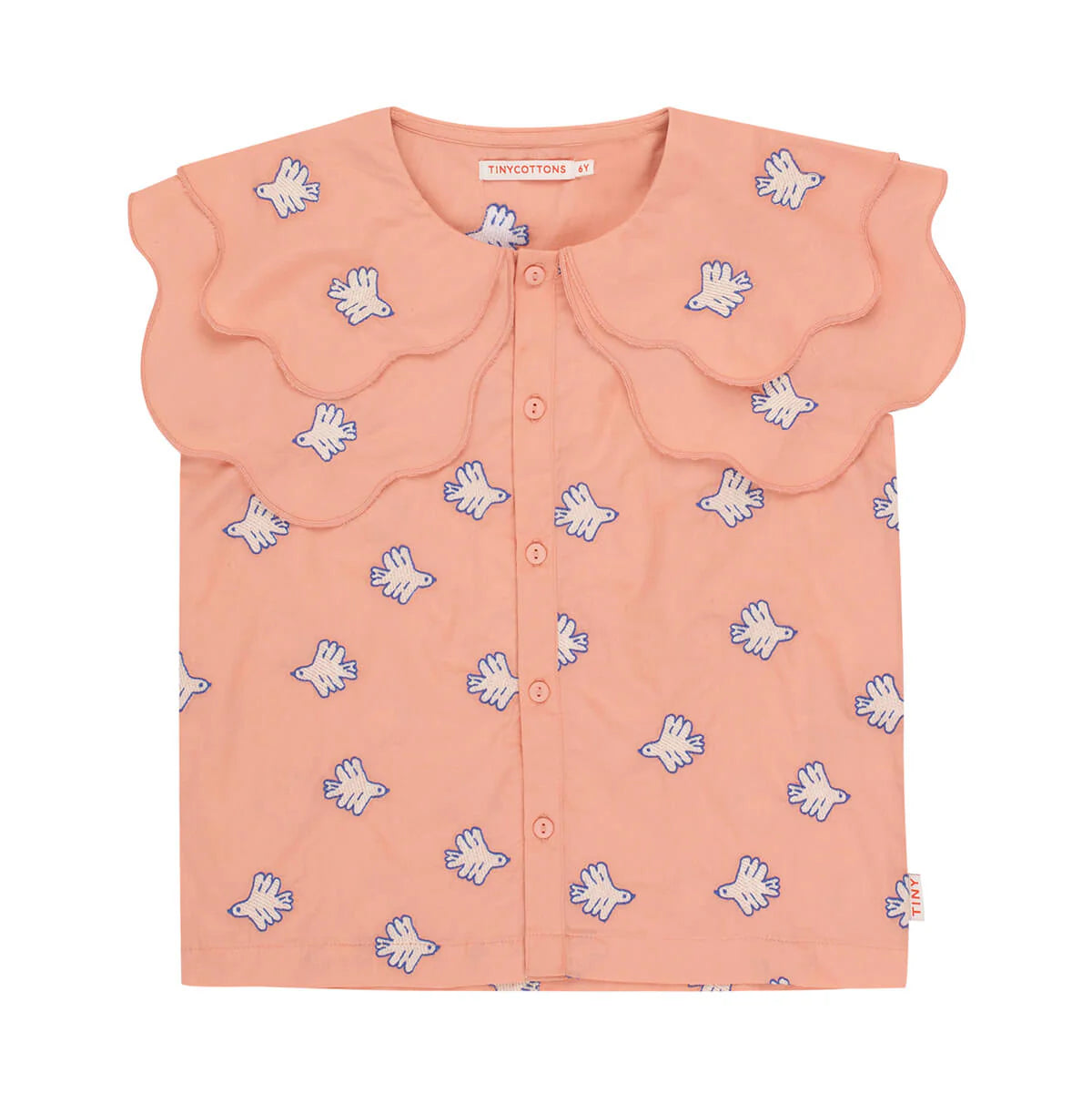 Doves Embroidered Blouse, Papaya - Tiny cottons