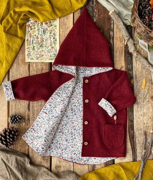 100% Wool Little Flowers, Burgundy-Kleine Schobbejak