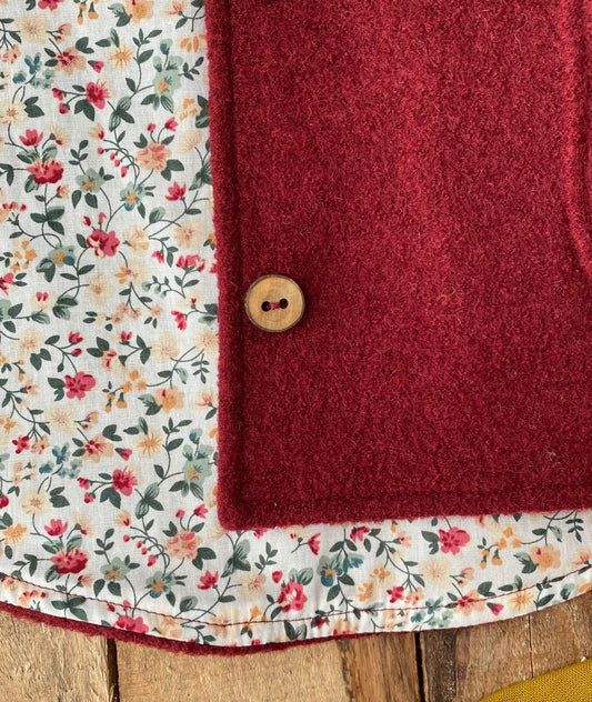 100% Wool Little Flowers, Burgundy-Kleine Schobbejak