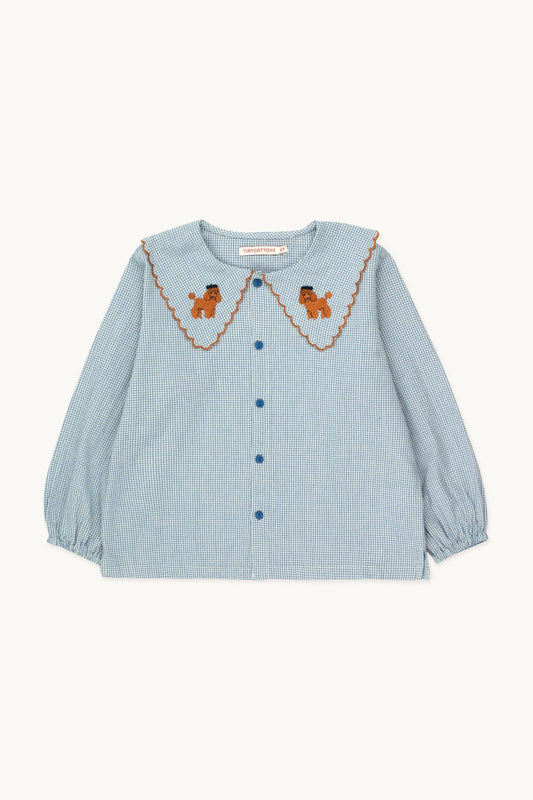 Tiny Poodle Scalloped Collar Shirt , Blue/Light Cream-Tiny Cottons