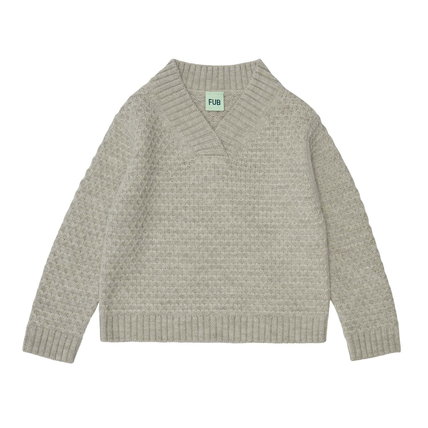 V-Neck Sweater ,Light Beige Melange- Fub