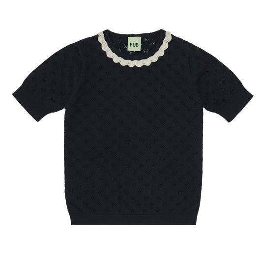 Pointelle T-shirt, Dark Navy - Fub