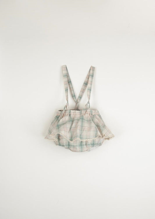 Pink plaid romper suit with removable straps-Popelin