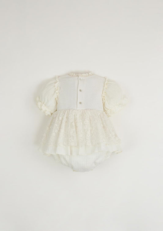 Special occasion dress-style romper suit with embroidered tulle-Popelin