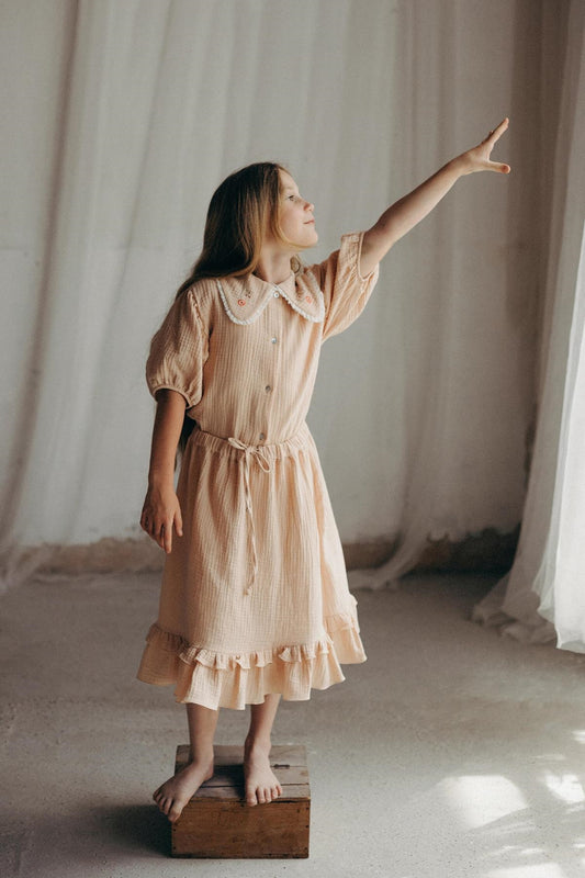 Pink organic blouse with embroidered collar-Popelin