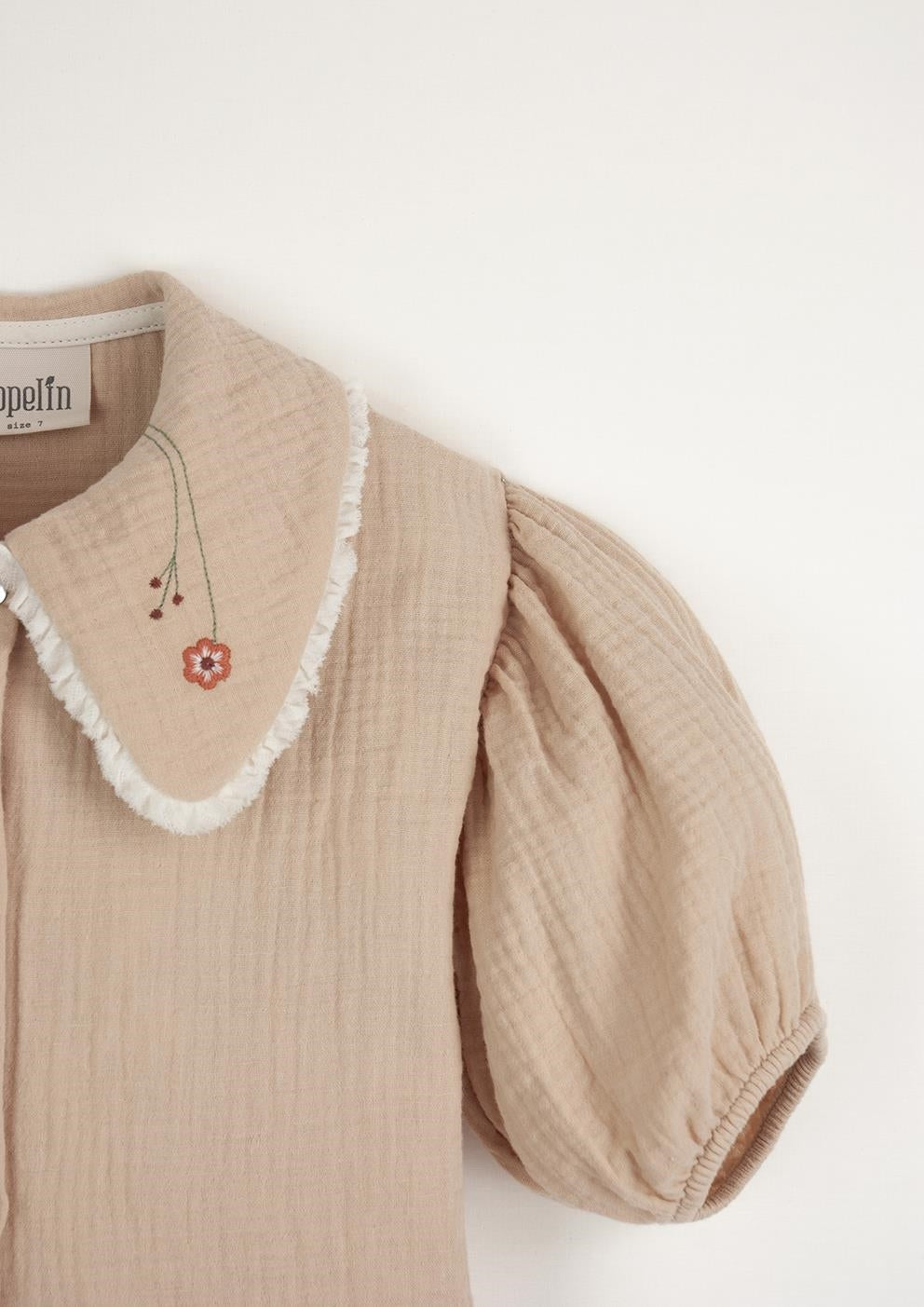 Pink organic blouse with embroidered collar-Popelin