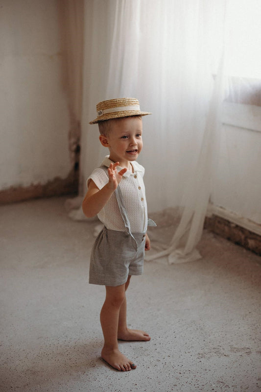 White off Natural straw hat-Popelin