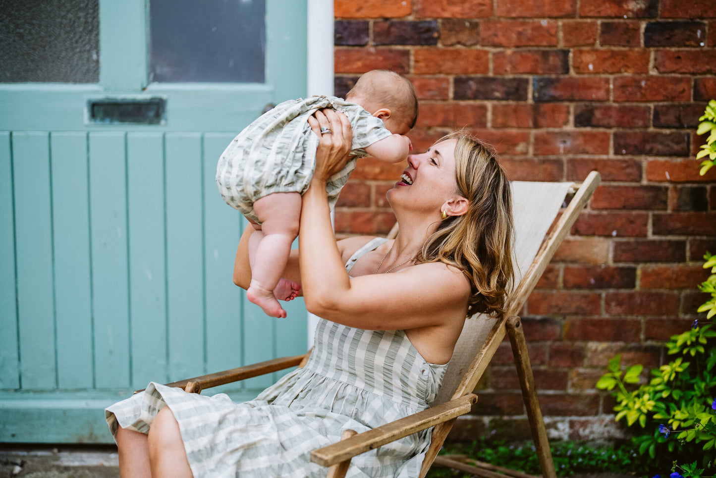 Emilie Romper seersucker gingham in seagrass-Little Cotton Clothes