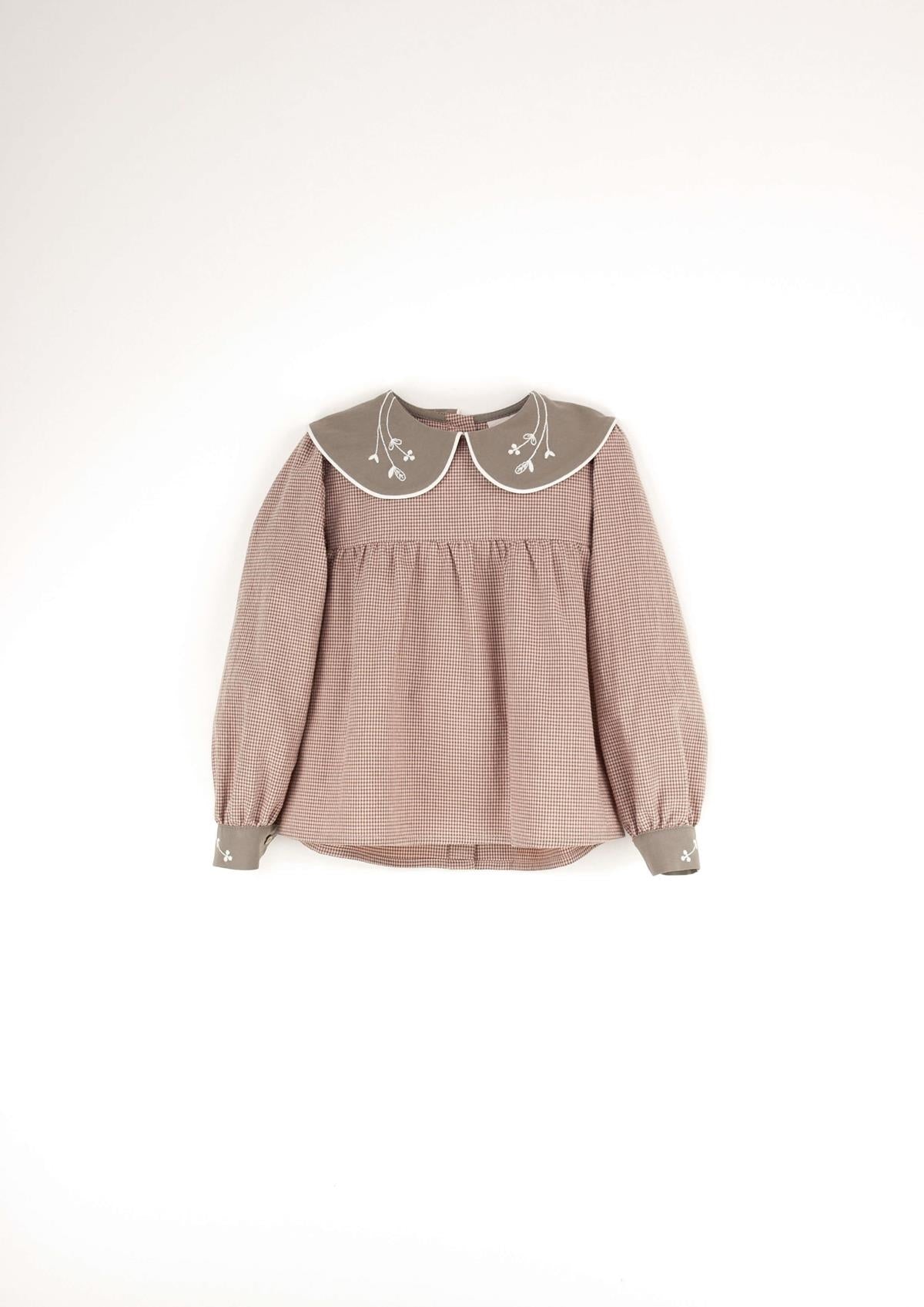 13.1 Pink gingham blouse with baby collar-Popelin
