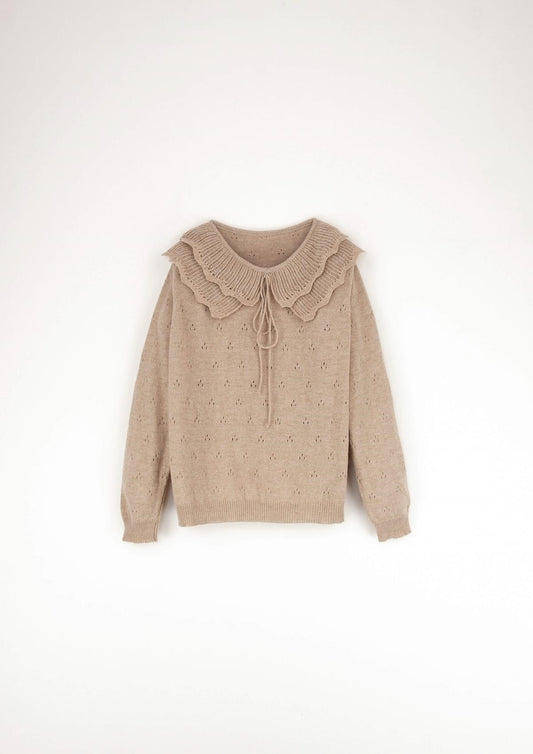 16.2 Beige knitted jersey with double frill collar-Popelin