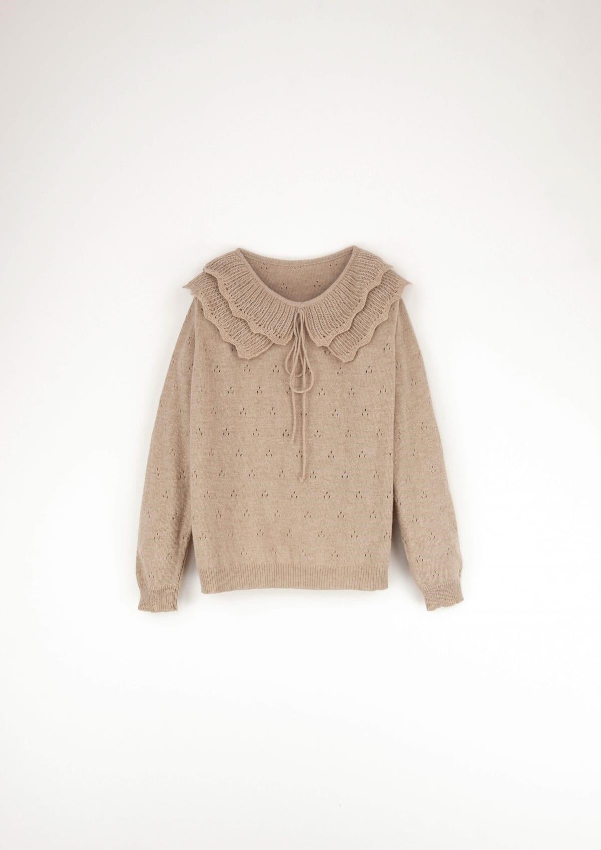 16.2 Beige knitted jersey with double frill collar-Popelin