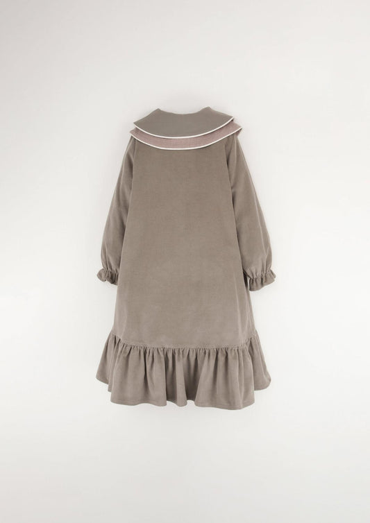 30.3 Taupe dress with double embroidered collar-Popelin