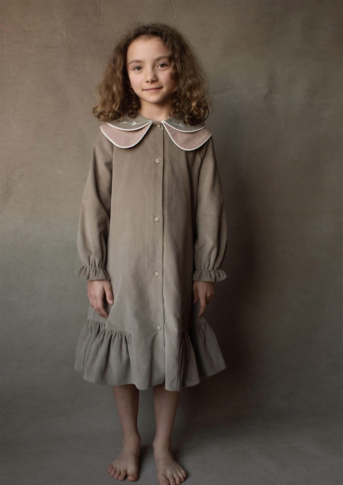 30.3 Taupe dress with double embroidered collar-Popelin