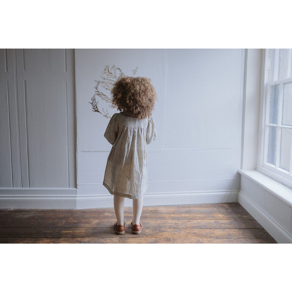 Organic Smocked Kate Dress,cowslip floral in fog-Little Cotton Clothes