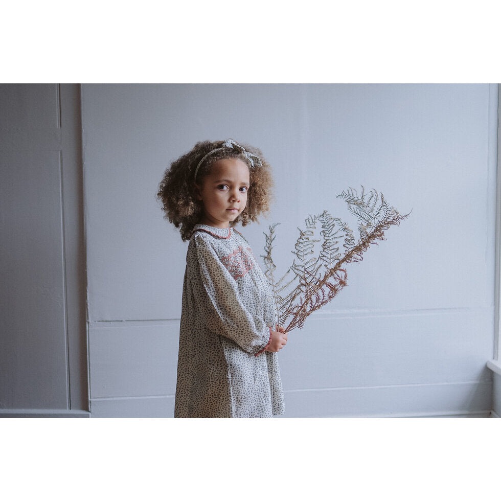 Organic Smocked Kate Dress,cowslip floral in fog-Little Cotton Clothes