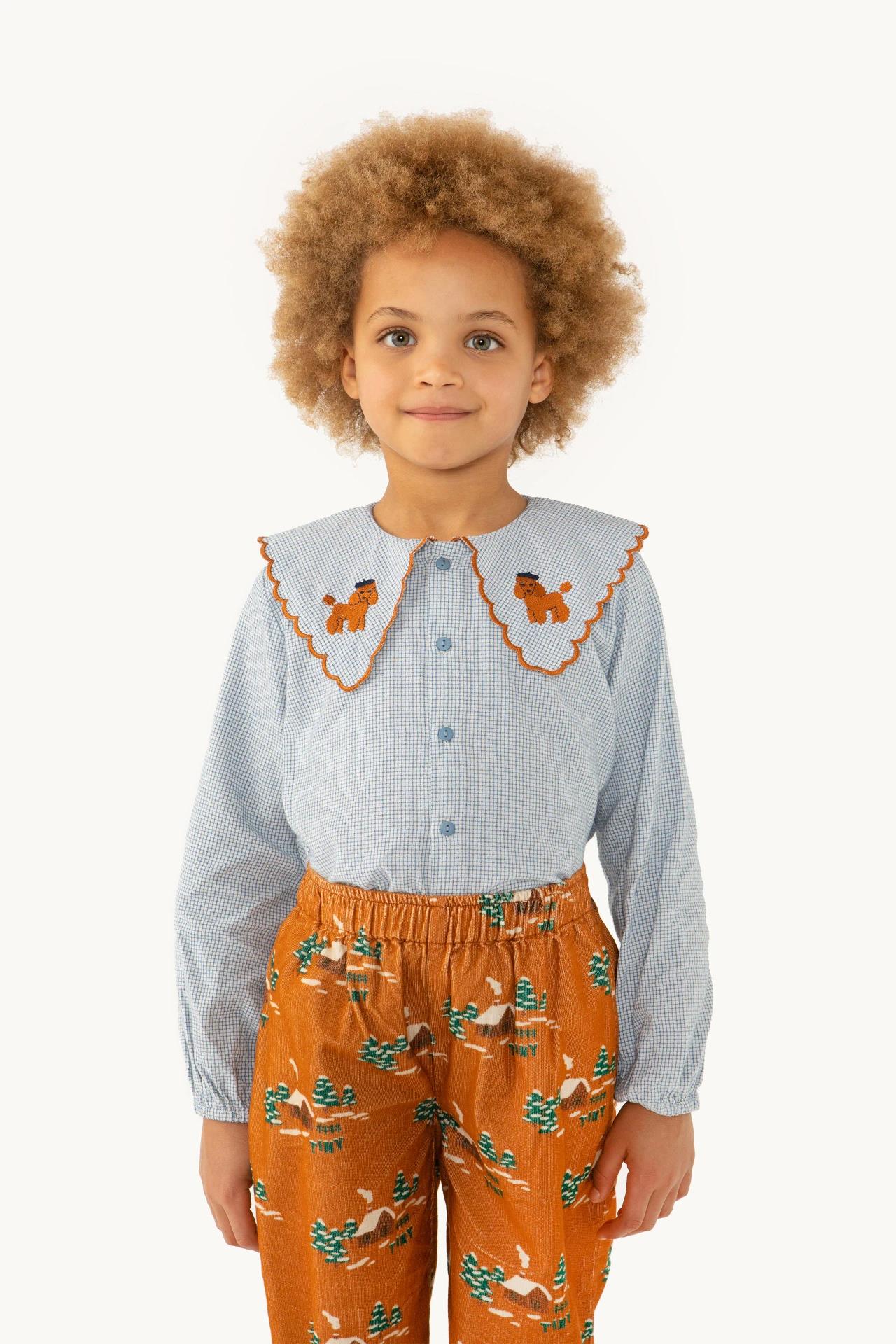 Tiny Poodle Scalloped Collar Shirt , Blue/Light Cream-Tiny Cottons