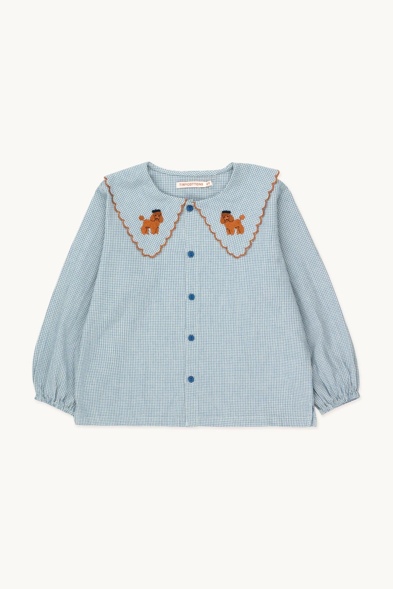 Tiny Poodle Scalloped Collar Shirt , Blue/Light Cream-Tiny Cottons