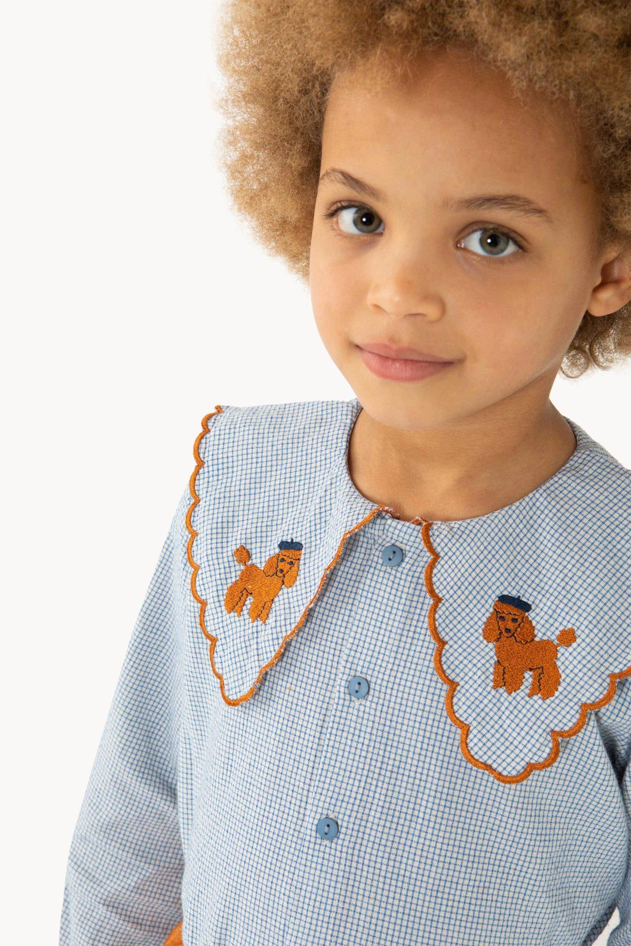 Tiny Poodle Scalloped Collar Shirt , Blue/Light Cream-Tiny Cottons