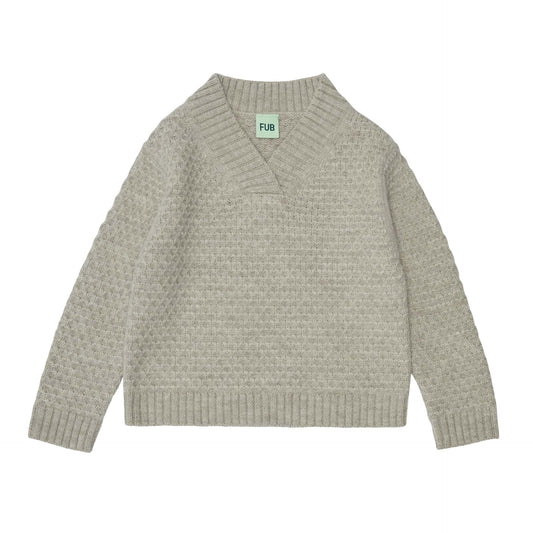 V-Neck Sweater ,Light Beige Melange- Fub