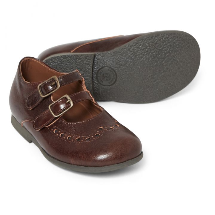 Double Buckle Ballet Pumps ,Brown- PèPè