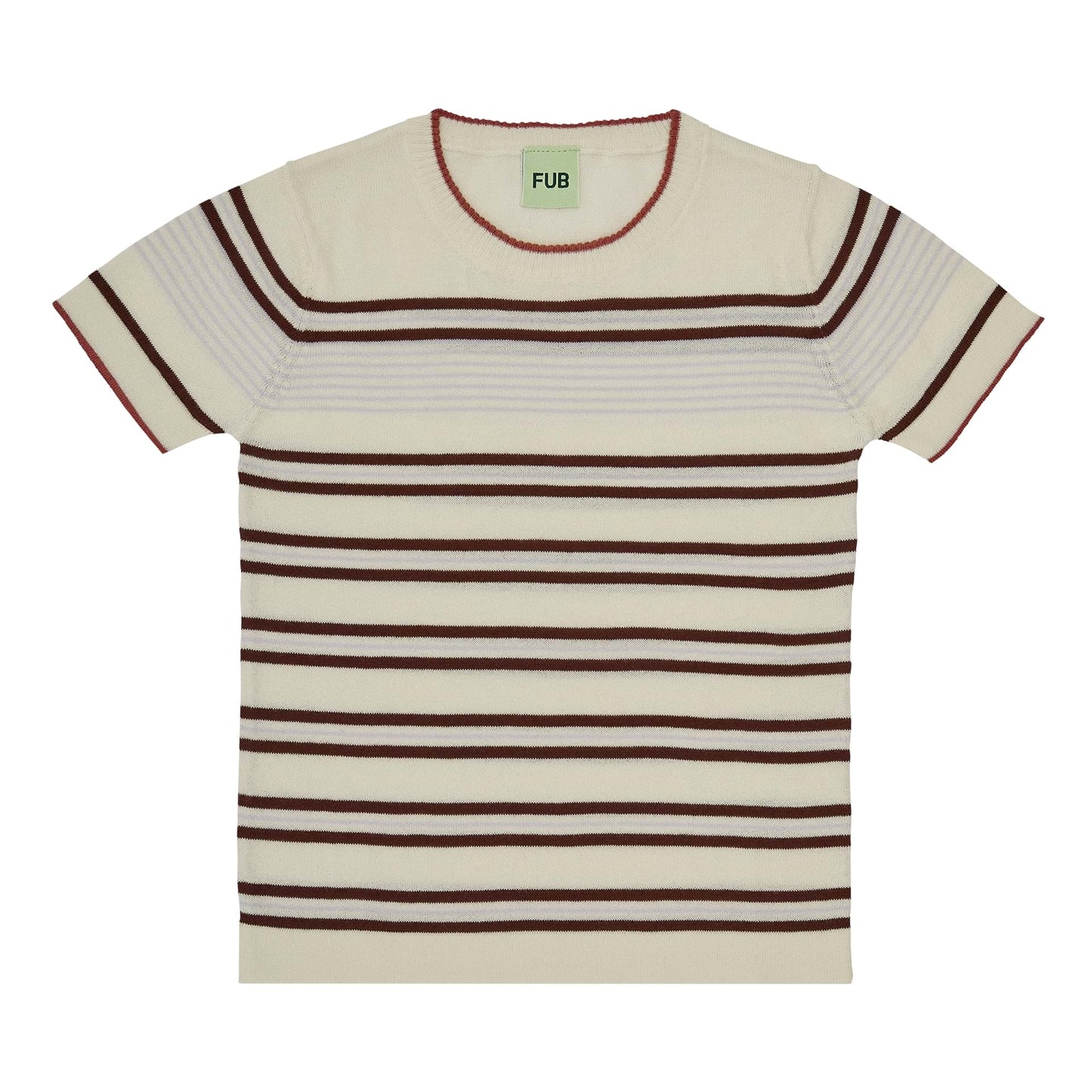 Striped T- Shirt, Ecru/Maroon - Fub