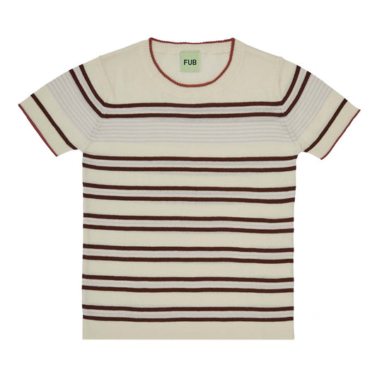 Striped T- Shirt, Ecru/Maroon - Fub