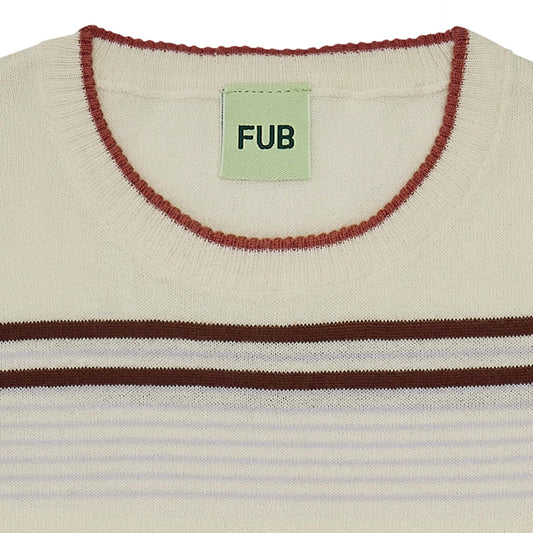 Striped T- Shirt, Ecru/Maroon - Fub