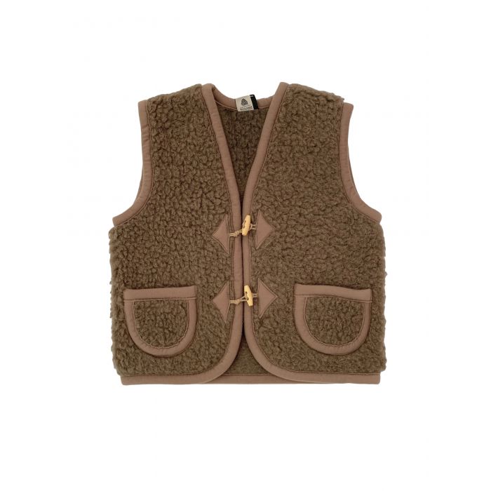 Wool Teddy Fleece Vest , Bark-Alwero
