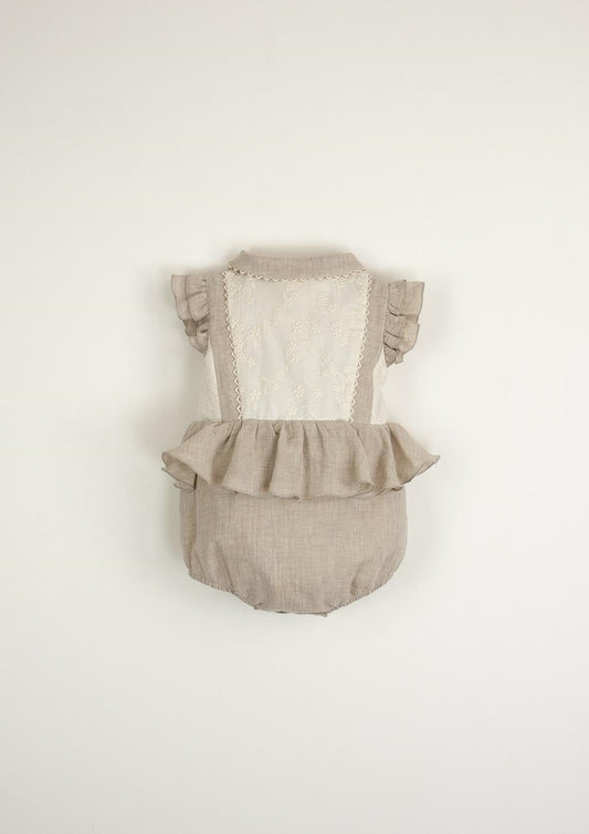 Organic sand romper suit with collar-Popelin